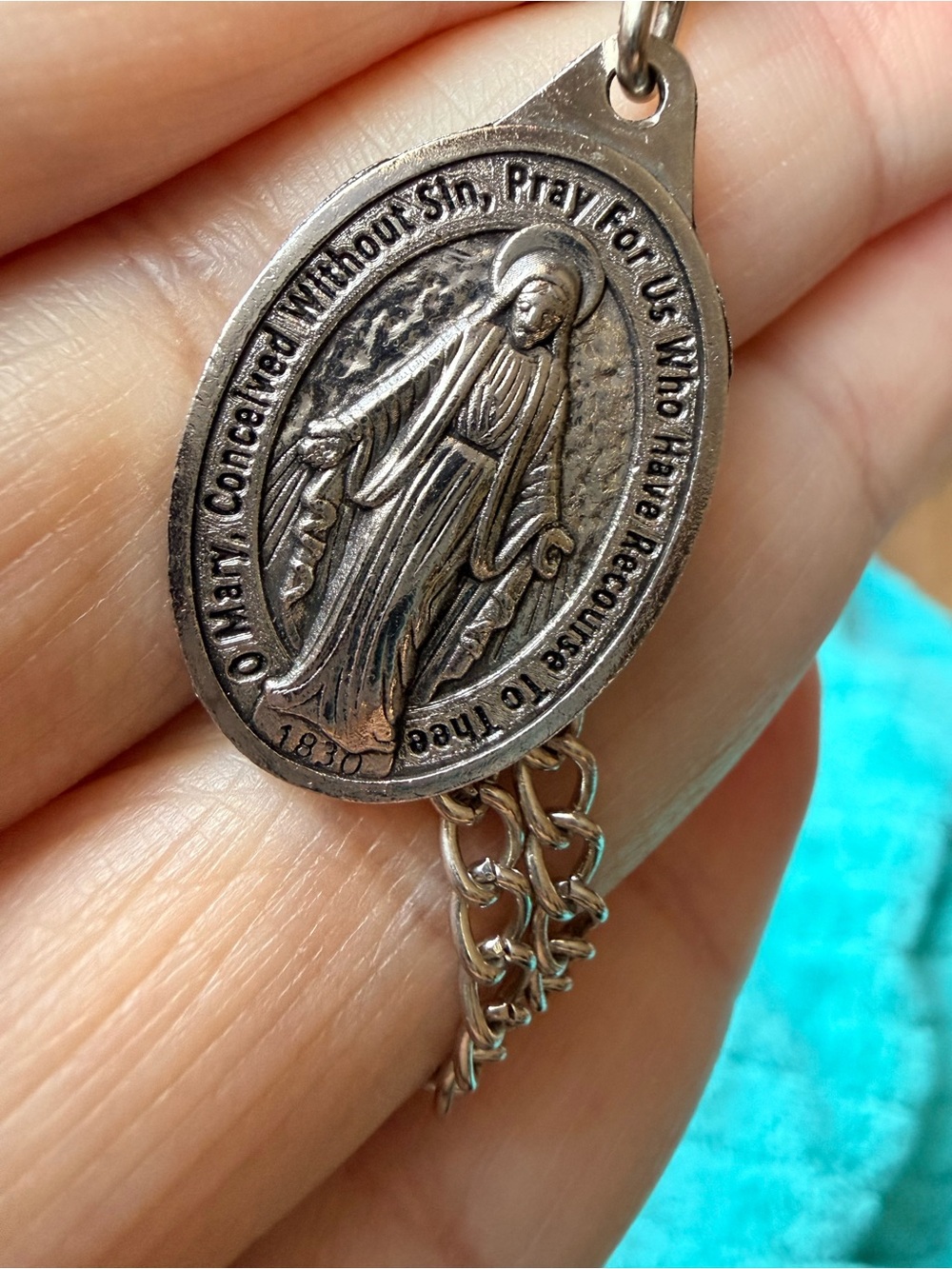 Miraculous Medal Virgin Mary Necklace 1830 Catholic Religious Silver Tone